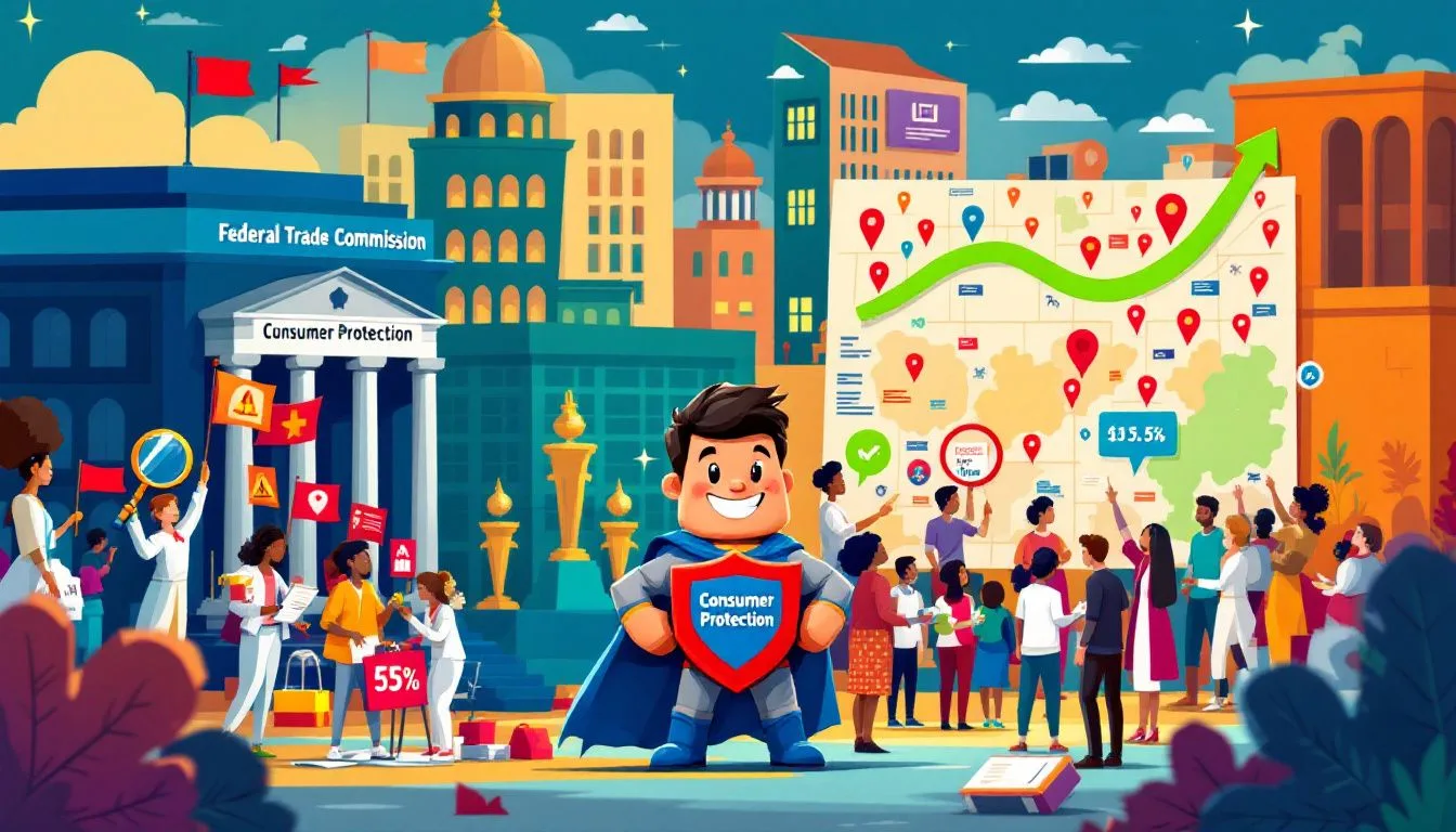 An illustration of consumer protection agencies at work.