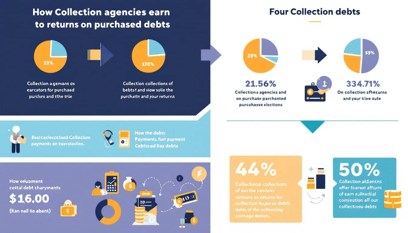 How collection agencies earn returns on purchased debts, focusing on collection efforts and strategies.